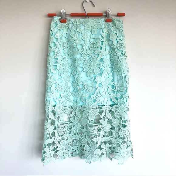 Beautiful Seafoam Green Lace Midi Skirt - Picture 1 of 16